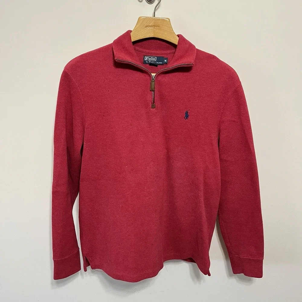 Polo Ralph Lauren Sweater Mens M Red Quarter Zip Red Pony Logo Estate Rib Preppy